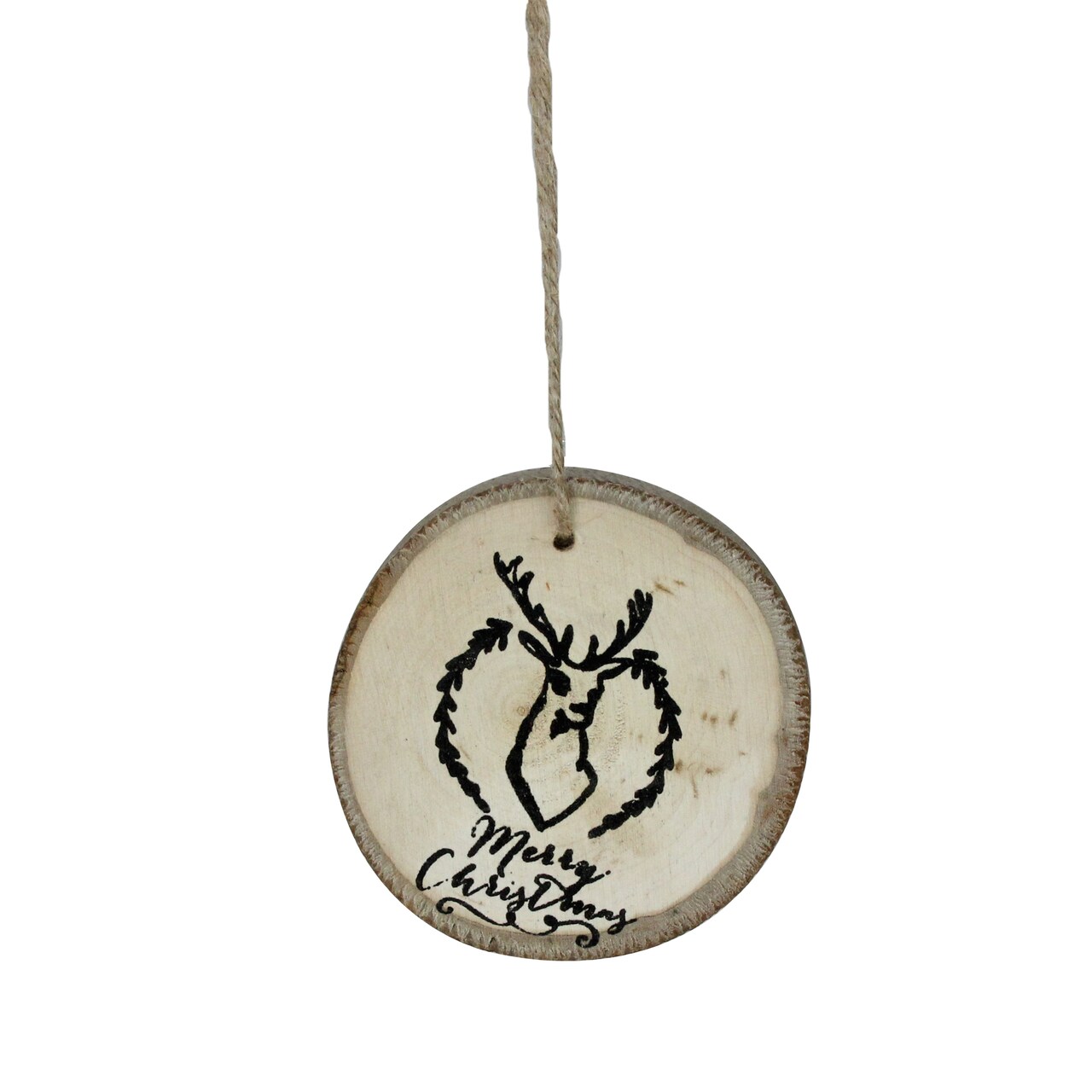Northlight Wooden "Merry Christmas" Deer Disc Christmas Ornament - 4" - Brown and Black